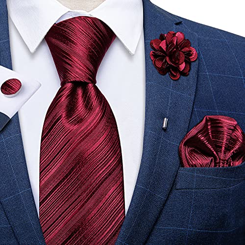 Image of DiBanGu Silk Ties for Men Necktie and Lapel Pin Brooch Set Formal Woven Paisley Plaid Striped Solid Tie Wedding Party