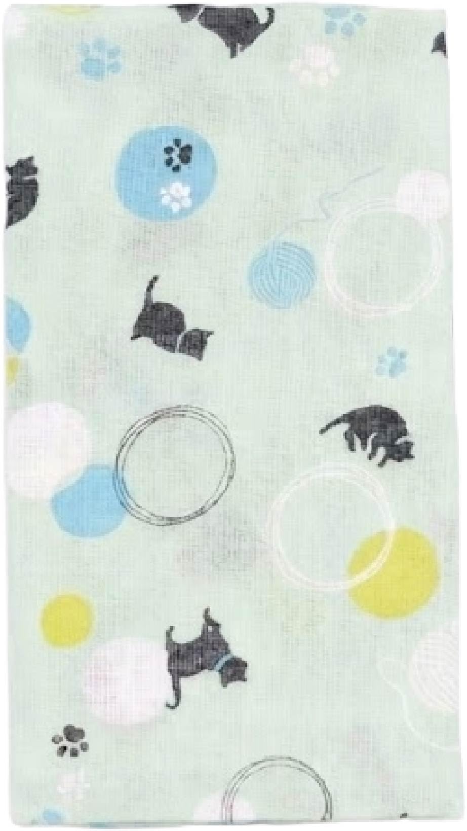 Neko Friend Cat Ball Pattern Green Japanese Gauze Tenugui Towel – Made In Japan (1, Medium)