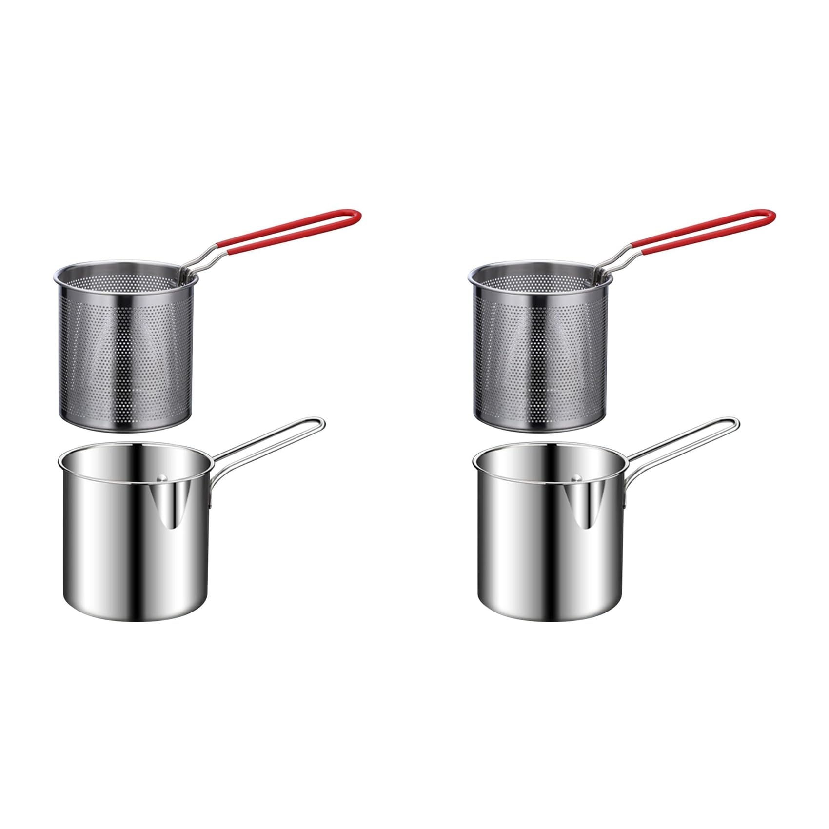 Hndhbfgrt 2X Frying Pot Deep Fryer Pot with Basket Stainless Steel Deep Fryer for Frying Fish Shrimp Chicken and Fries
