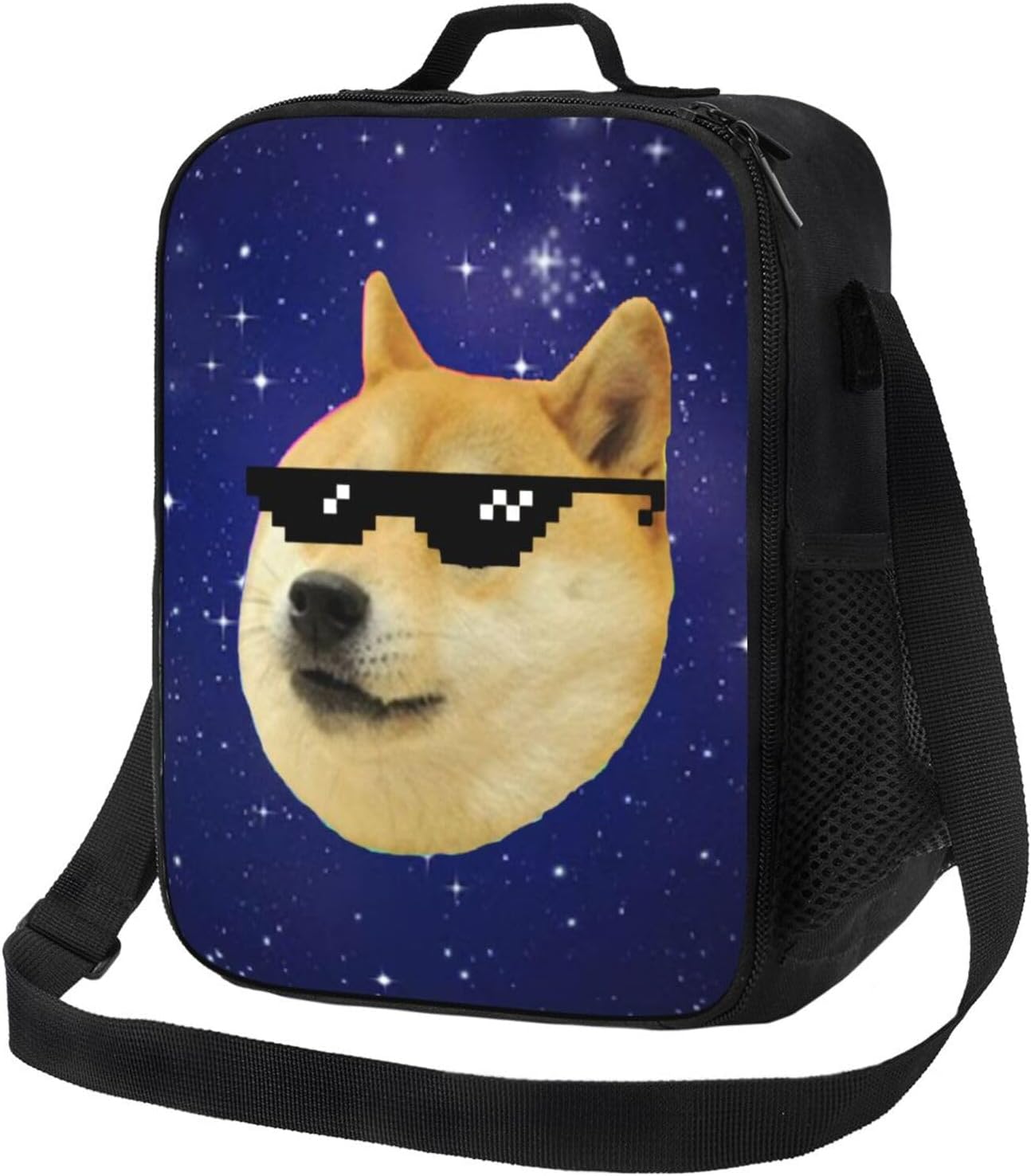 Mr Doge Meme Dog Lunch Box with Side Pocket Leakproof Portable Lunch Bags for Office Beach Work