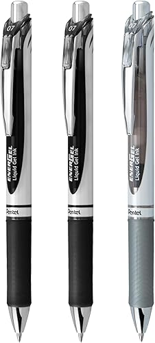Miniatura 2 de EnerGel RTX - Bolígrafo retráctil de gel líquido, 0.028 in, tono escolar, 2 tinta negra y 1 gris, paquete de 3 bolígrafos (BL77LEFBP3M)