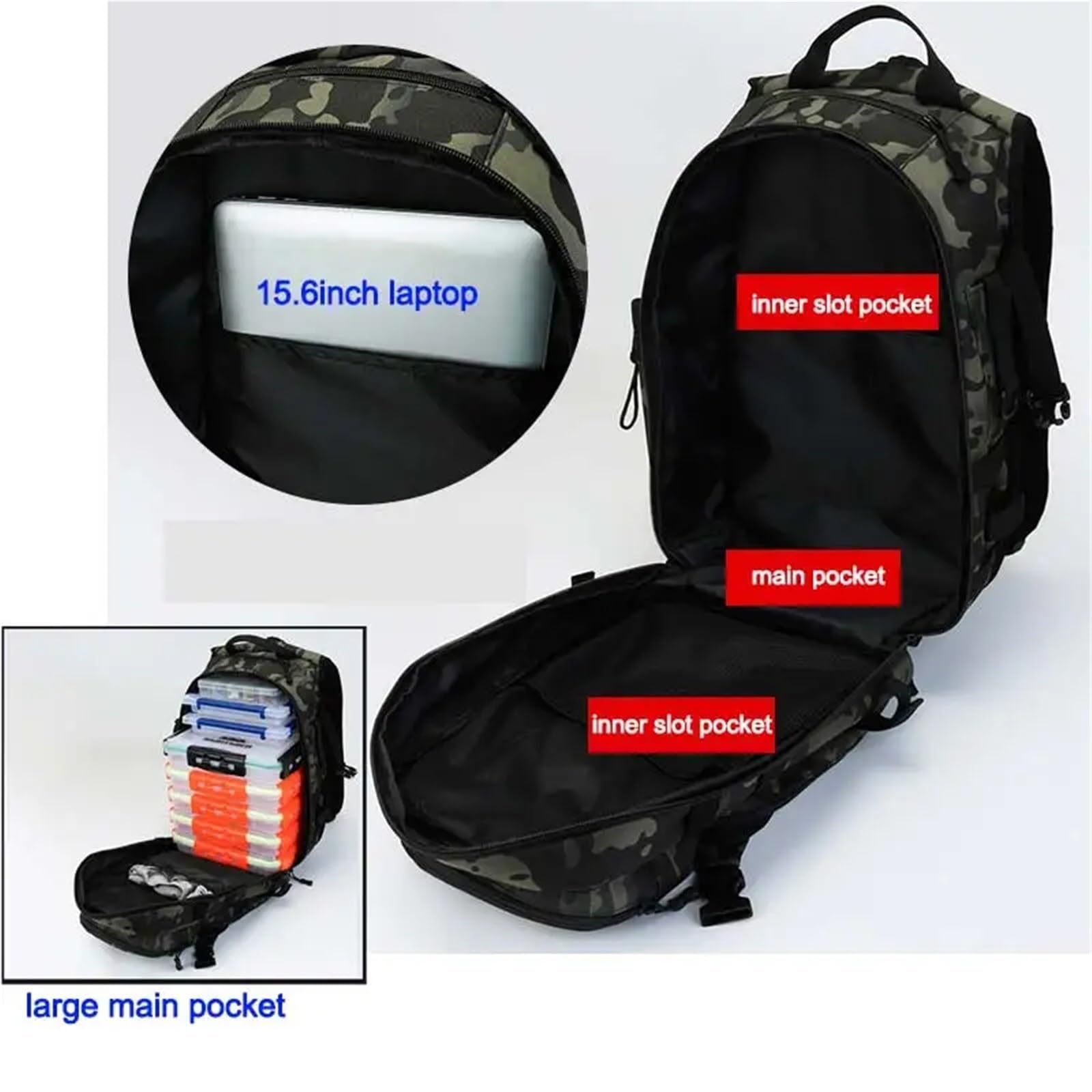 Sac De PêChe Hommes pêche leurre Canne boîte Sac Camping Escalade Sac à Dos Multi-Fonction Hommes Sacs pêche Sac à bandoulière(Black)