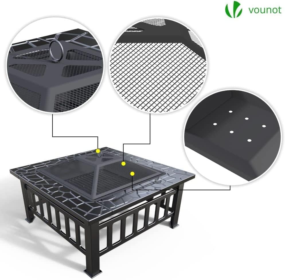 Exploded view diagram of the fire pit components, illustrating how parts fit together during assembly.