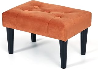 BRIAN & DANY Small Footstool Ottoman, Velvet Wooden Foot Stool Ottoman with Wood Legs, Sofa Footrest Extra Seating for Living Room Entryway Office, Pumpkin Brown