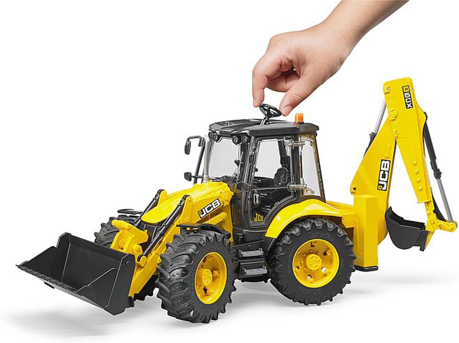 Bruder CAT Backhoe Loader Construction Vehicle, Realistic Toy Digger with Moving Front Loader and Excavator Arm, Great for Play Indoors, Outdoors, in Sand and Snow, 1:16 Scale, Ages 3+