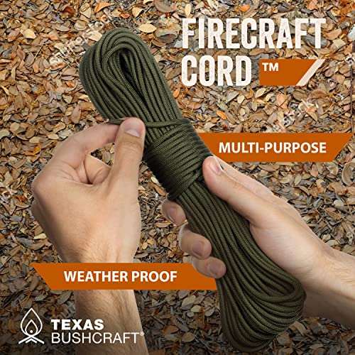 Texas Bushcraft Firecraft Cord - Utility Paracord Survival Rope, Parachute Cord For Survival Gear – 3 Extra Strands For Emergency Preparedness Fishing, Sewing And Tinder (Army Green, 25 Ft) #TOP2