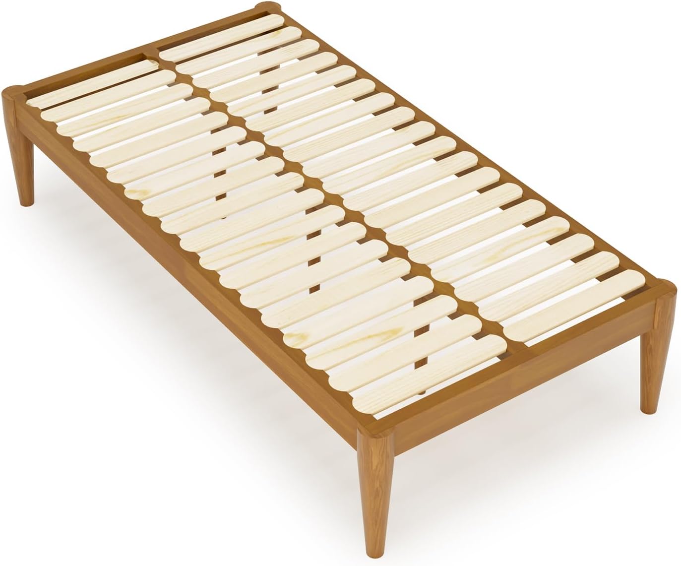 IOTXY Twin Platform Bed Frame - Solid Wood 16-Inch Height Mattress Foundation Base with Densely Slats and Heavy-Duty Support Legs, No Box Spring Needed, Teak