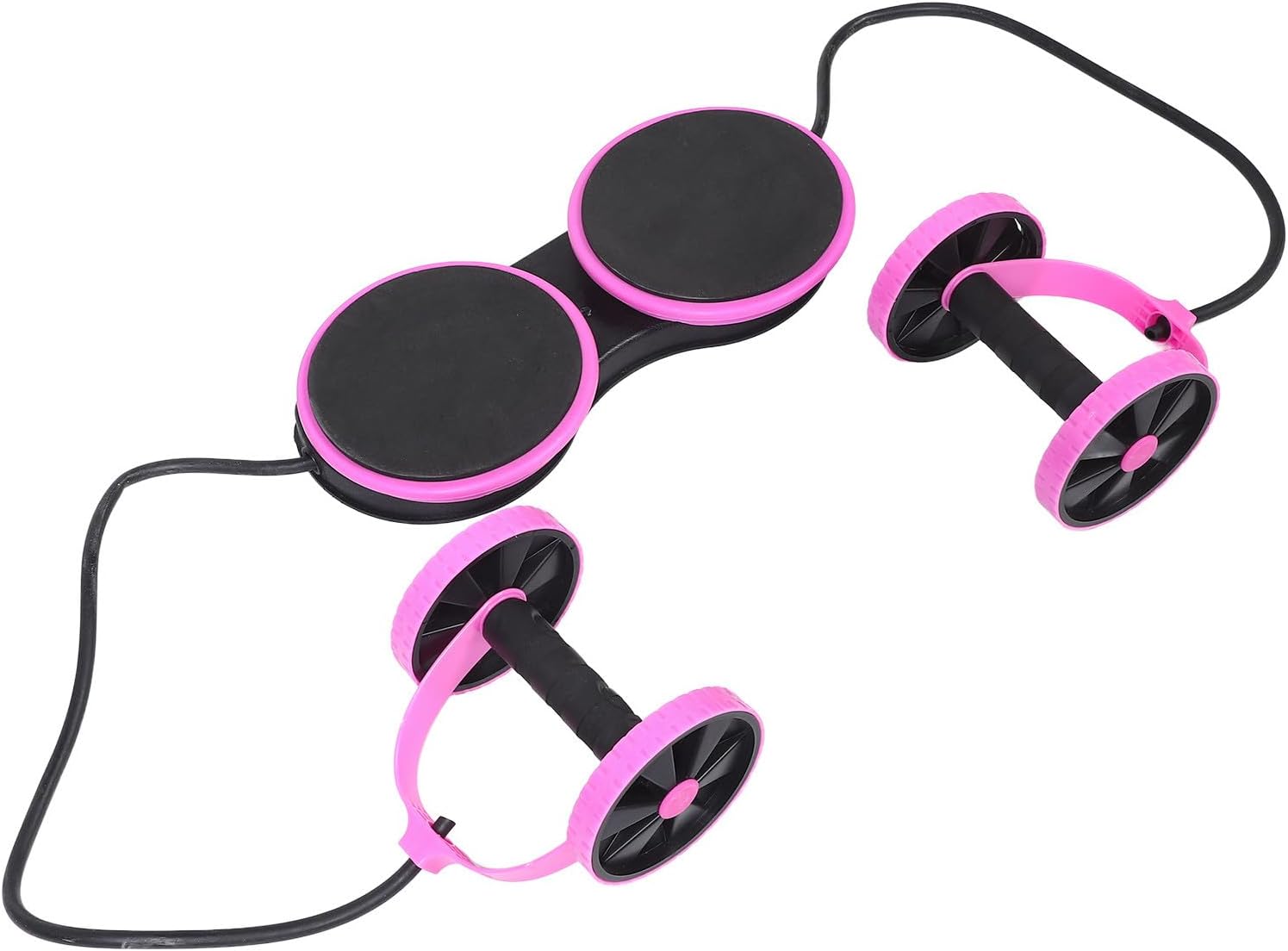 Detachable Abdominal Trainer Wheel with Automatic Rebound Resistance Pull Rope for Waist and Leg Exercise, Pink Fitness Equipment for Core and Arm Workout