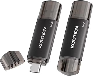 64GB USB Type C Stick 2-Pack, KOOTION 2-in-1 Dual Flash Drive USB A + USB C OTG Flash Drive for Android Smartphone Tablet Computer Laptop (Black)