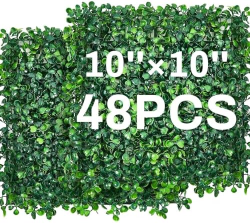 Crowye 48 Pcs 10 x 10 Inch Grass Wall Panel, Artificial Boxwood W...
