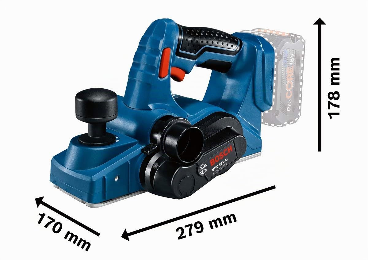 Bosch Professional 18V System rabot sans-fil GHO 18V-LI (régime à vide 14 000 tr/min, épaisseur de passe maxi 1,6 mm)