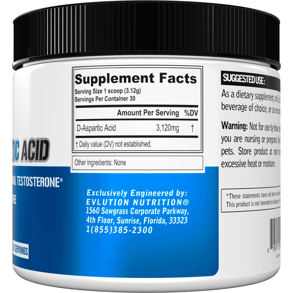EVL D-Aspartic Acid Testosterone Support Powder for Men - Unflavored — Amazon image 2