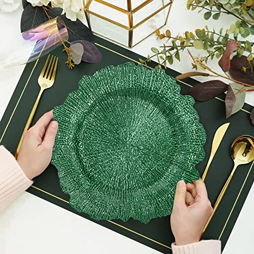 Wuweot 12 Pack Charger Plates, 13" Green Plastic Reef Charger Plates With Flora Rim For Catering Events, Wedding Party Restaurant Dinner Parties #TOP5