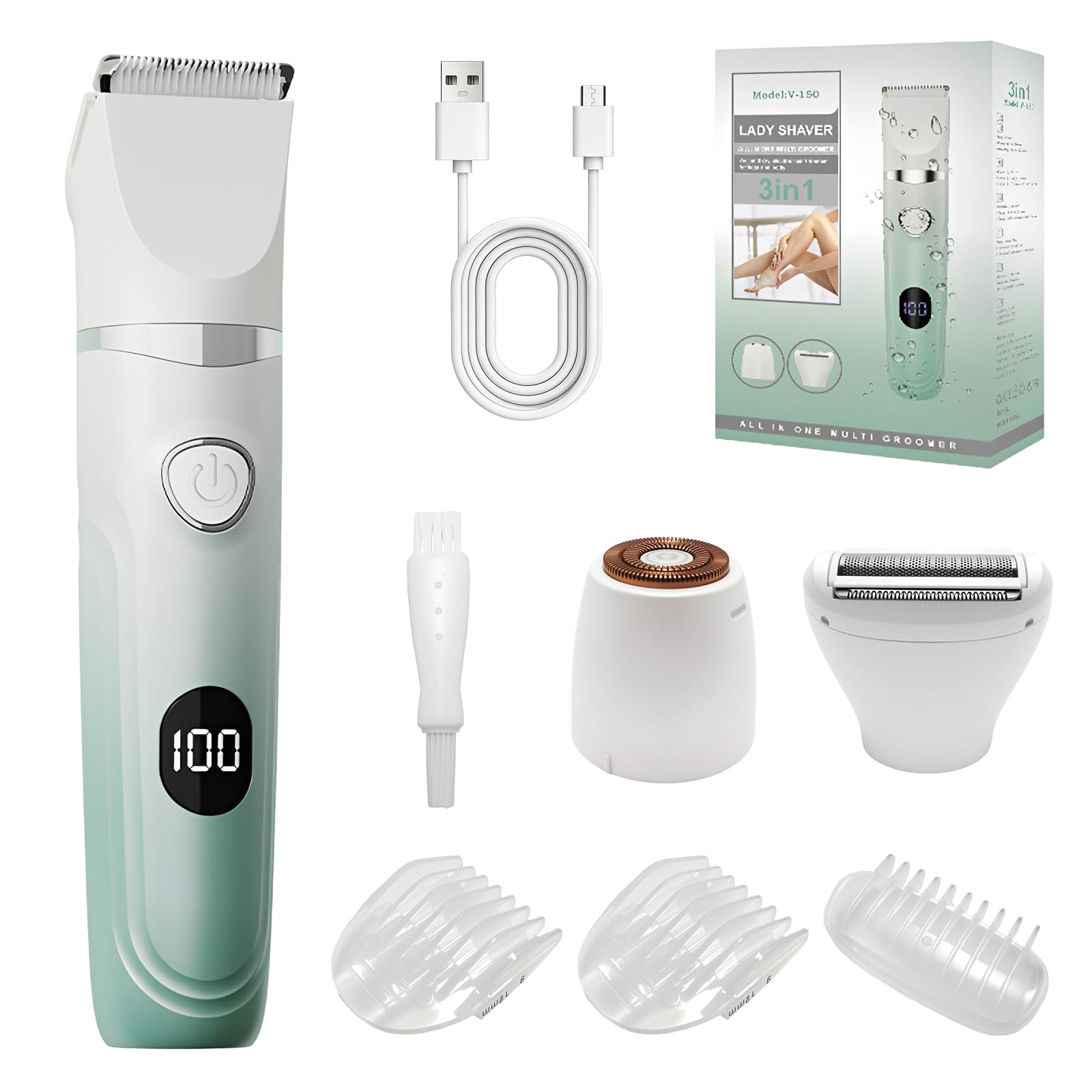 Afeitadora Eléctrica Mujer, Rasuradora Mujer Zona Intima 3 en 1, Depiladora Eléctrica para Mujer para Rostro, Axilas, Piernas, Brazos y Zona del Bikini, Uso en Seco y Mojado con Pantalla LCD