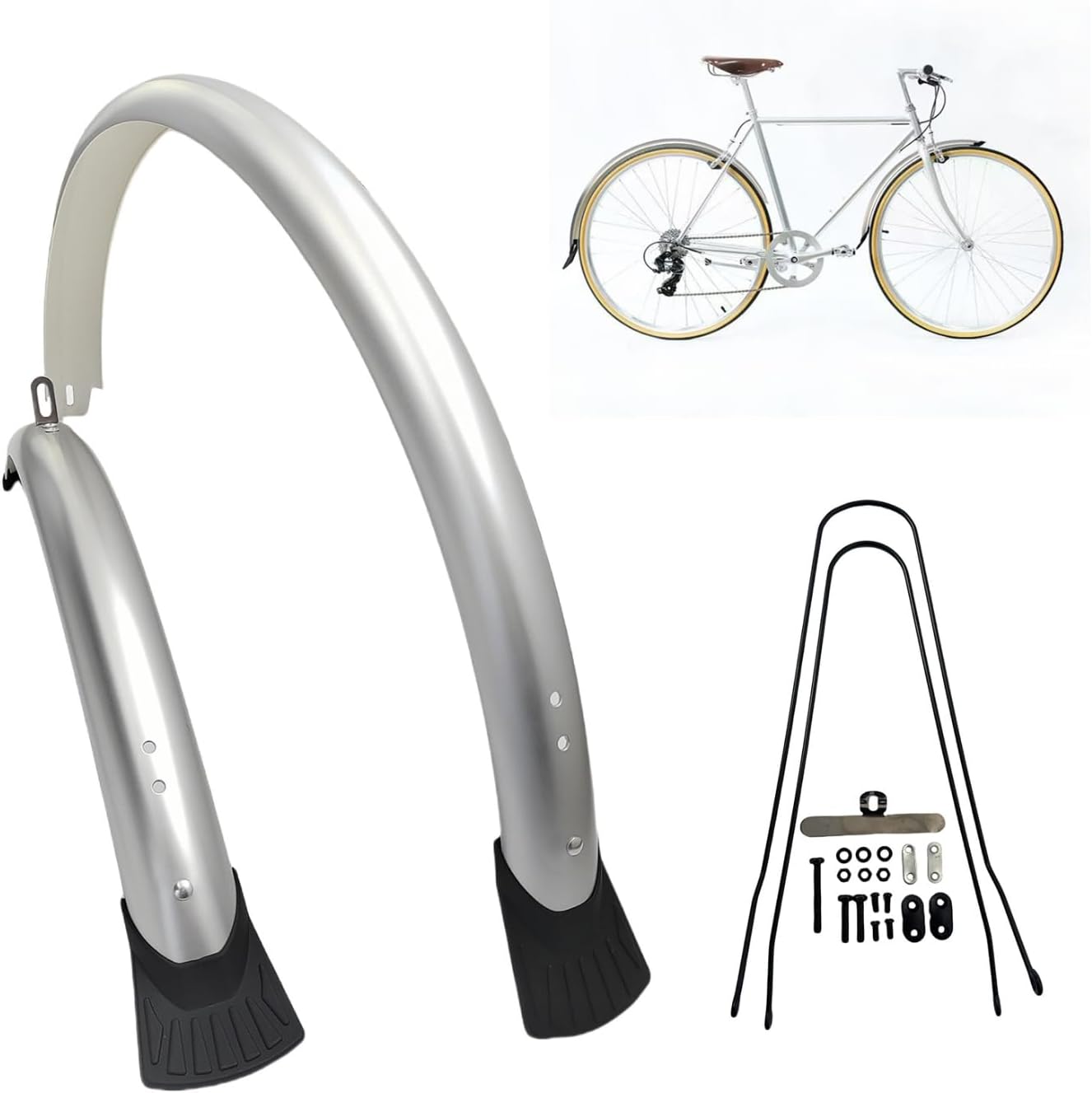 Bike Mudguard Set 700c X 50mm Full Coverage Front and Rear Bicycle Fenders Set Fits Up to 45mm Tire