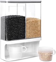 Conworld Rice Dispenser Wall-Mounted Rice Storage Containers with Lid, Laundry Detergent Dispenser Dry Food Dispenser with 2 Cups, Suitable for Rice, Bean, Laundry Scent Beads（3000ml）