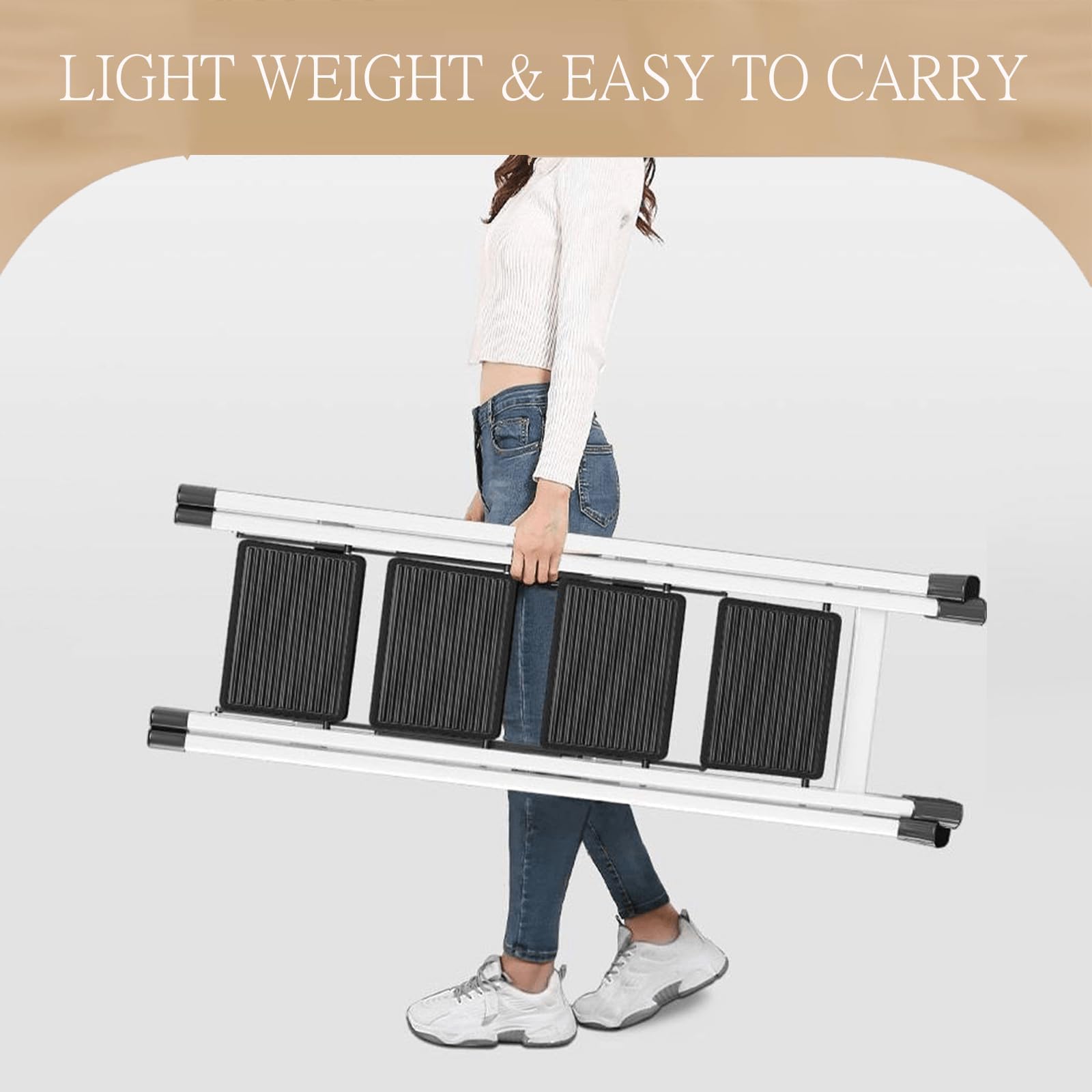 4 Step Ladder Folding Step Stool, 330 Lbs Capacity Step Stool for Adults, Closet Step Stool Ladder with Anti-Slip Wide Pedals Household Office, White