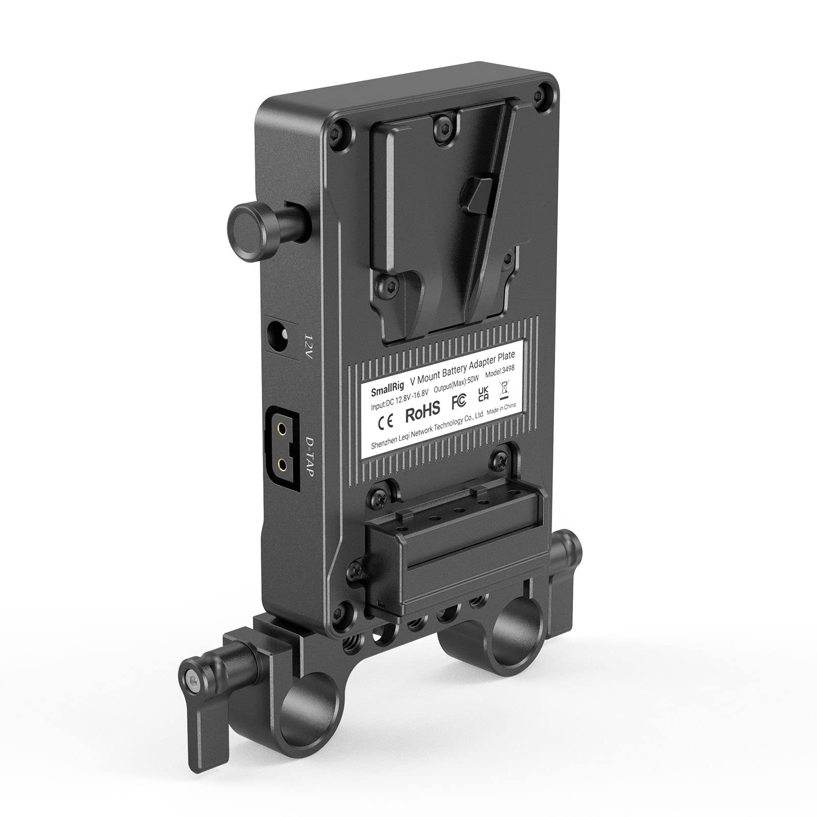 SMALLRIG Adaptador de Batería de V Mount con 15mm Rod Clamp, Puertos de Salida Duales de 14,8 V D-Tap y 8 V / 12 V CC - 3498