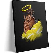 Juice WRLD Prayer Halo Canvas Wall Art Vibrant Yellow Rapper Portrait Poster, Inspirational Music Aesthetic Picture Artwork for Bedroom Game Room Living Room Bar Studio Wall Decor, Framed 8x10inch