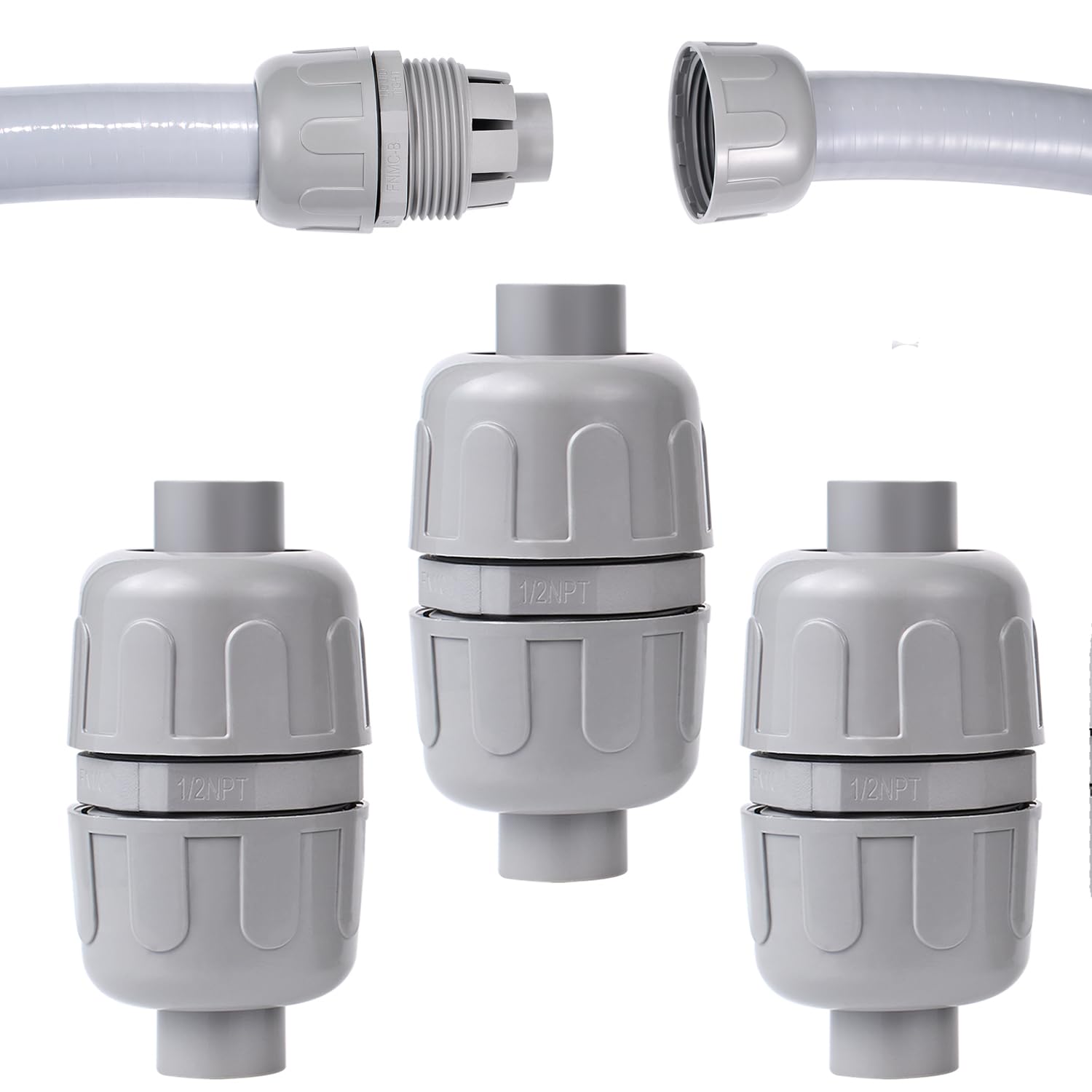 Connecteur NPT étanche 1/2 pouce lot de 3 raccord droit PVC pour gaine