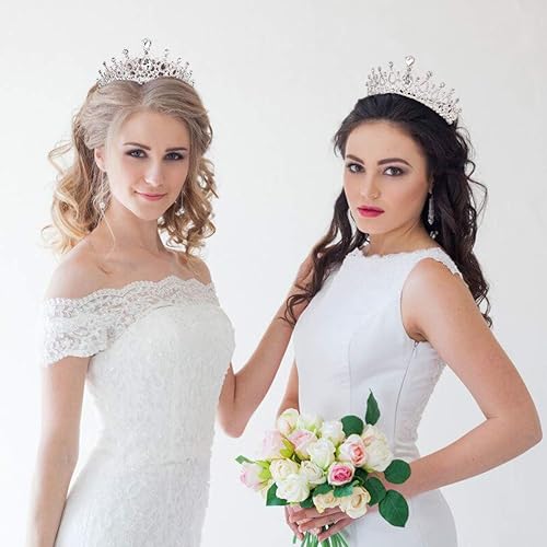 Miniatura 3 de AOPRIE Tiaras y coronas de los años 80 para mujer, tiara de princesa plateada para niñas pequeñas, coronas y tiaras de cristal, accesorios para el