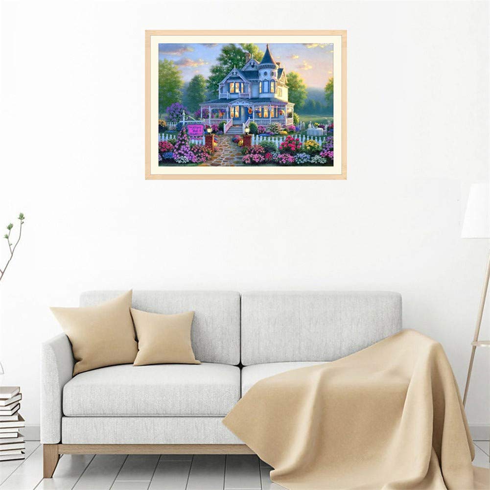 Kit di Pittura Diamante 5D Villa Giardino Artigianato Artistico con Ricamo in Cristallo di Strass con Kit di Numeri per Adulti E Bambini,80c60cm