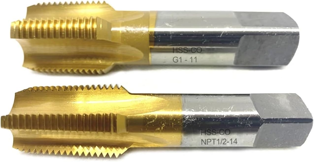 TIN HSS-CO Tapered Pipe thread Tap american HSSE Spiral Flute screw taps G NPT 1/8 1/4 3/8 3/4 1/2 G3/4 NPT1/4 G1-11(Straight flute,G1l4-19 1PCS)