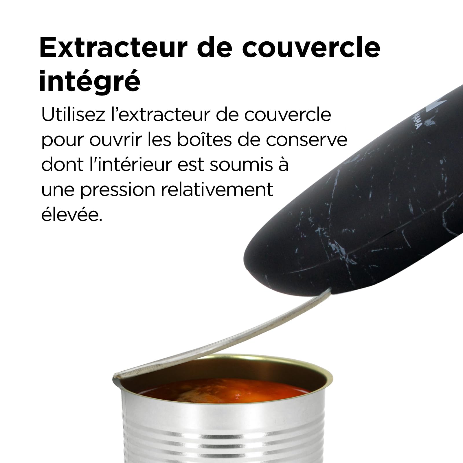 Kitchen Mama Auto 2.0 Ouvre-boîte électrique : la lame raffinée ouvre presque toutes les boîtes de conserve - automatique, mains libres, bord lisse, sans danger pour les aliments (Marbre noir)