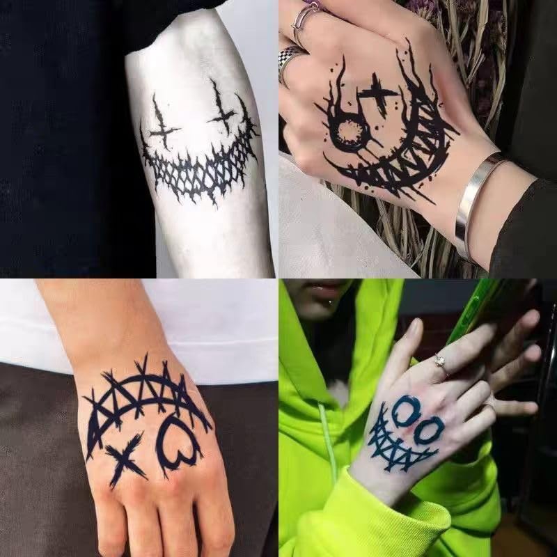 ARYU 15 StüCk Clown Geist Gesicht KräUtersaft Tattoo Aufkleber Halloween Langlebige Tattoo Aufkleber Handgelenk Smiley Gesicht Wasserfest