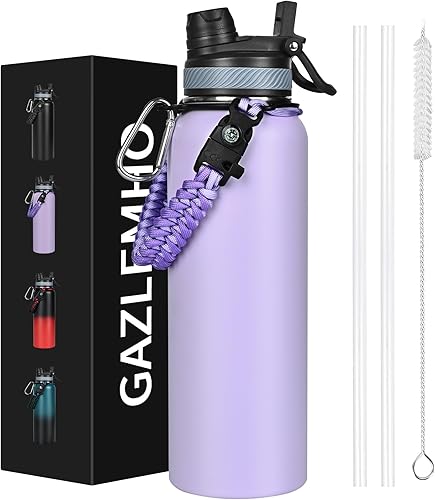 Miniatura 8 de Botella de agua aislada de 40 onzas con pajita y boquilla, tapa 2-en-1, acero inoxidable de triple pared con vacío, fría 48H, a prueba de fugas,