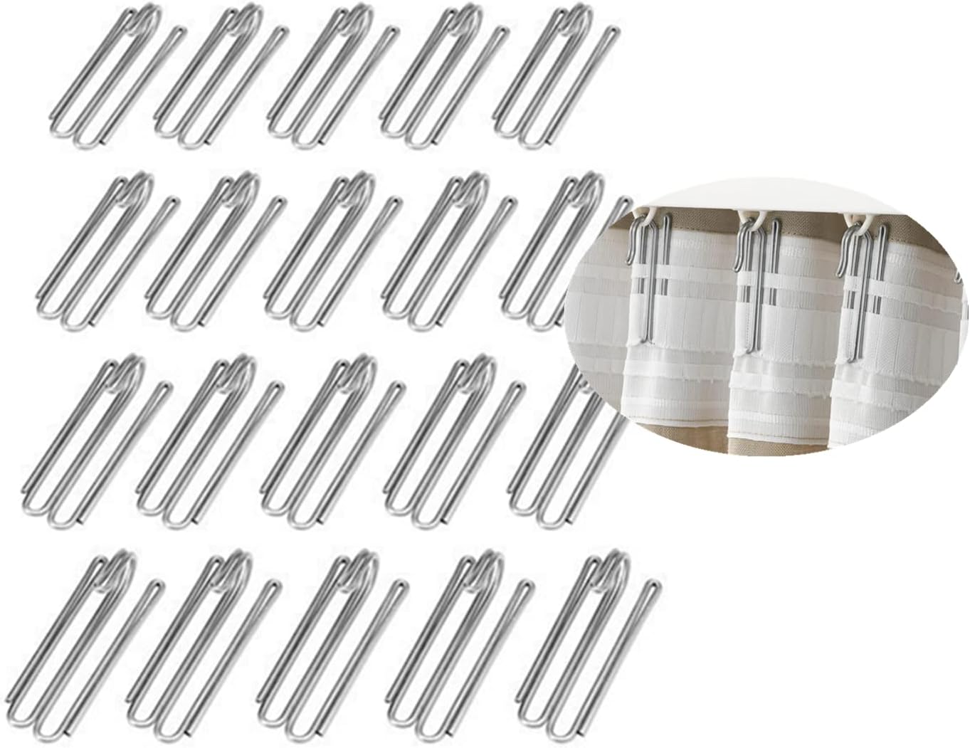Silver 2 inch Curtain Pleater Hooks - Easy to Hang, Suitable for Curtains with Heading Tape or Pleated Drapes - 20 pcs Enough for 2 Panels
