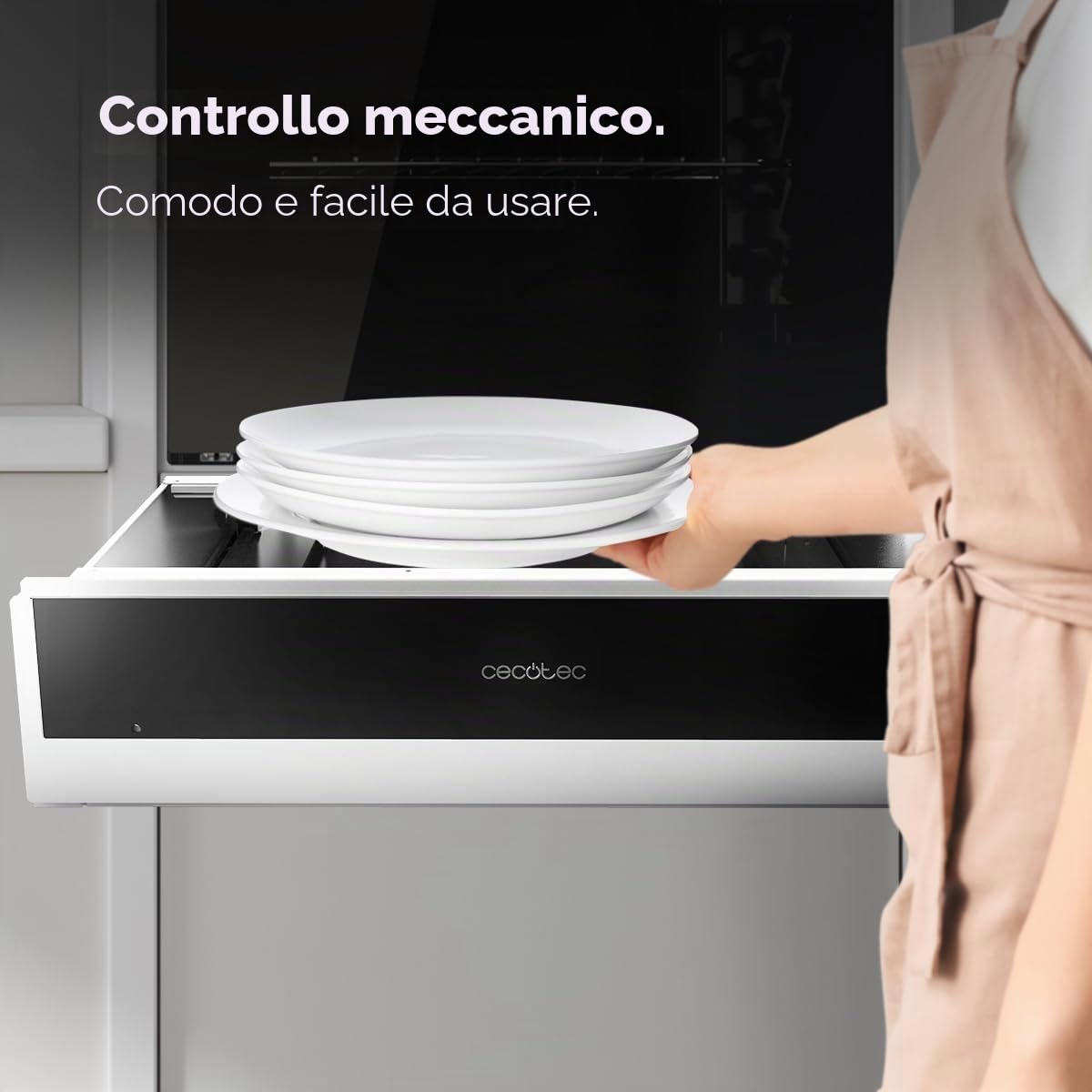 Cecotec Scaldapiatti Elettrico in Vetro Termico Integrabile da 60 cm Bolero Hexa WD Line. 470 W, temperatura regolabile 30-80 gradi, controllo meccanico, tappeto antiscivolo interno, nero e inox
