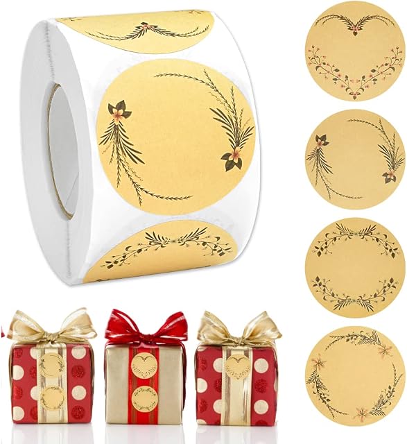 DIKEBAO 500Pcs Brown Sticker Labels 5cm Kraft Brown Round Adhesive Stickers Label Jar Labels Gift Tag Labels Round Blank Kraft Stickers Flowers Adhesive Labels for Gift Bags Jam Jar Canning,4 Patterns