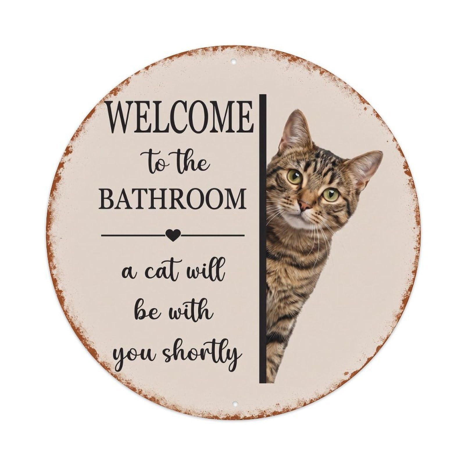 Vintage WELCOME To The BATHROOM Tabby Cat Metal Tin Sign