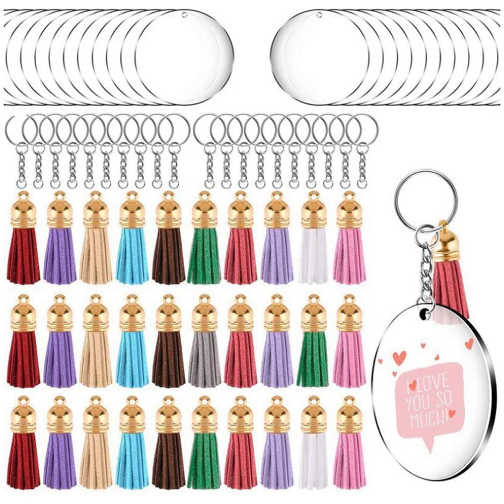 CTRLZS Acrylic Circle Keychain Blanks Clear Kit 120Pcs for Vinyl Project, Including Acrylic Disc Blanks, Tassels, Golden