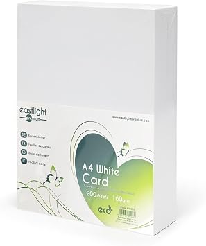 A4 White Card 160gsm 200 Sheets Paper Texture Craft Cardstock for Craft Projects, Printing, Invitations, Card Making & School Projects, Thick A4 Paper for Laser/Inkjet Printers, Not for Watercolour