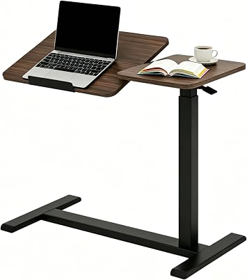 KEIKI Height Adjustable Rolling Laptop Desk, Portable Mobile Standing Workstation with Tiltable Top for Home Office Classroom, Walnut