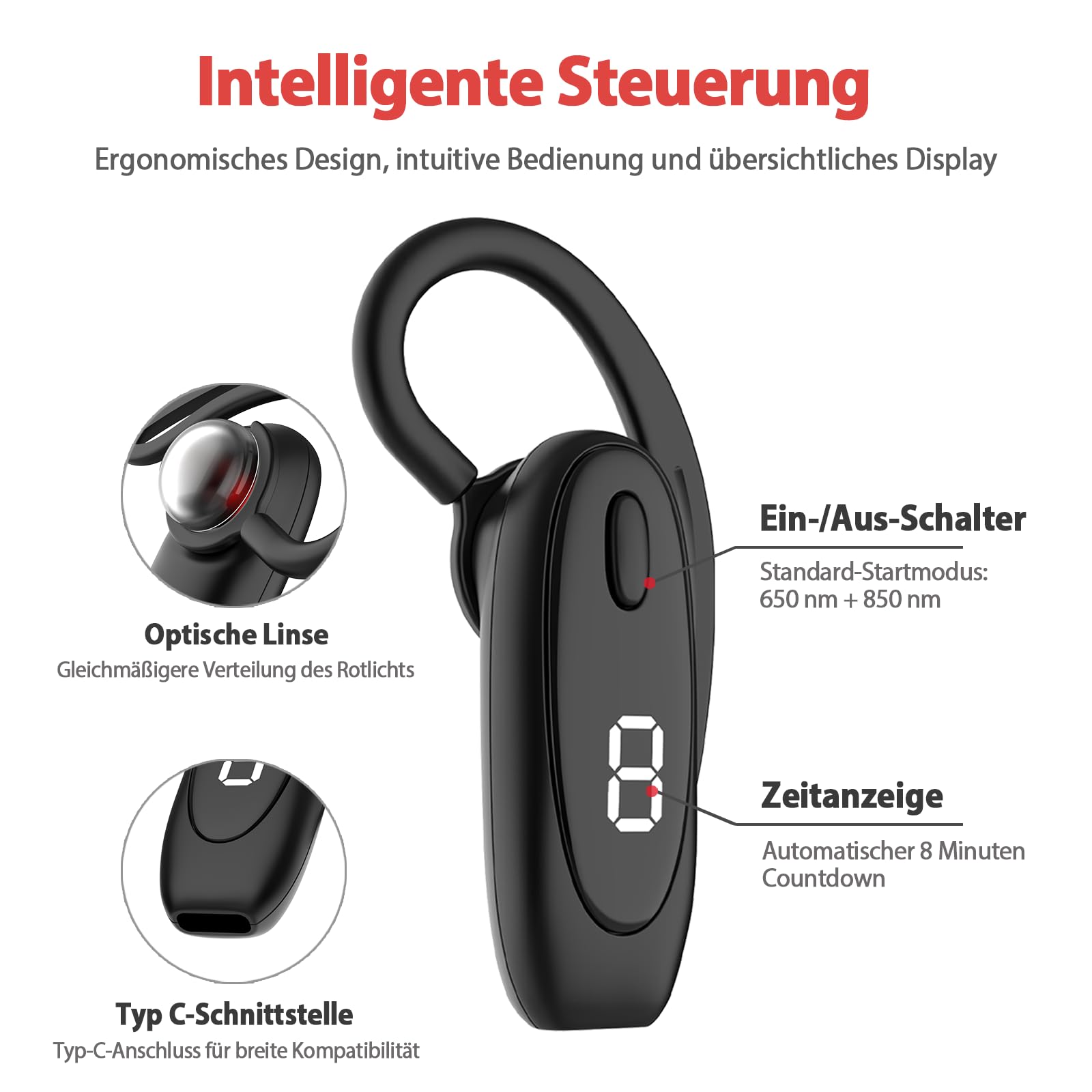 Tinnitus Infrarot Ohrstöpsel – Infrarot Kopfhörer Tinnitus mit 650 nm Wellenlänge verbessern die Mikrozirkulation, Lichttherapie Ohr unterstützt die Tinnitus-Linderung, geeignet für Ohren (Schwarz)