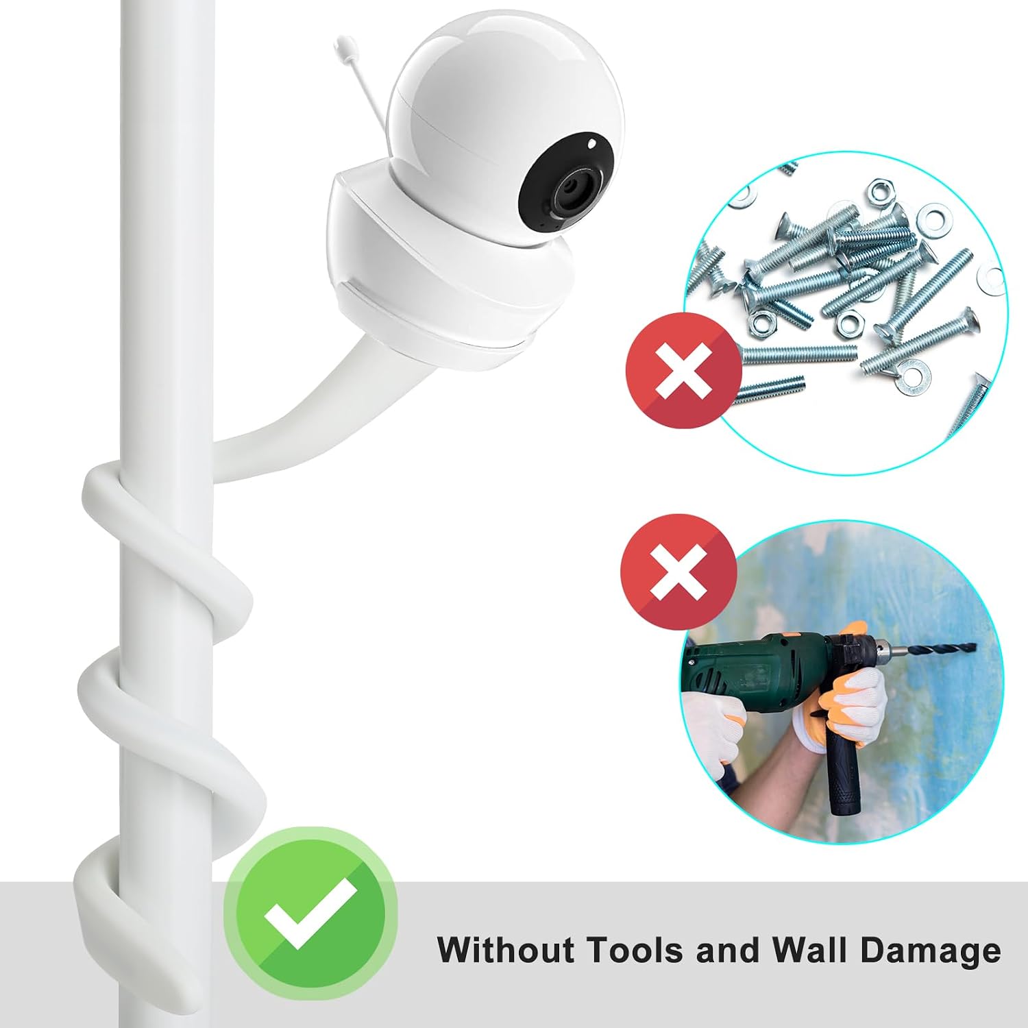 SUTINE Baby Monitor Mount for Nanit Pro Smart Baby Monitor & Flex Stand, Also for Cameras with 1/4 Screw Mount, 17″ Flexible Long Goose Neck Arm Baby Camera Holder Stand Without Tools, White
