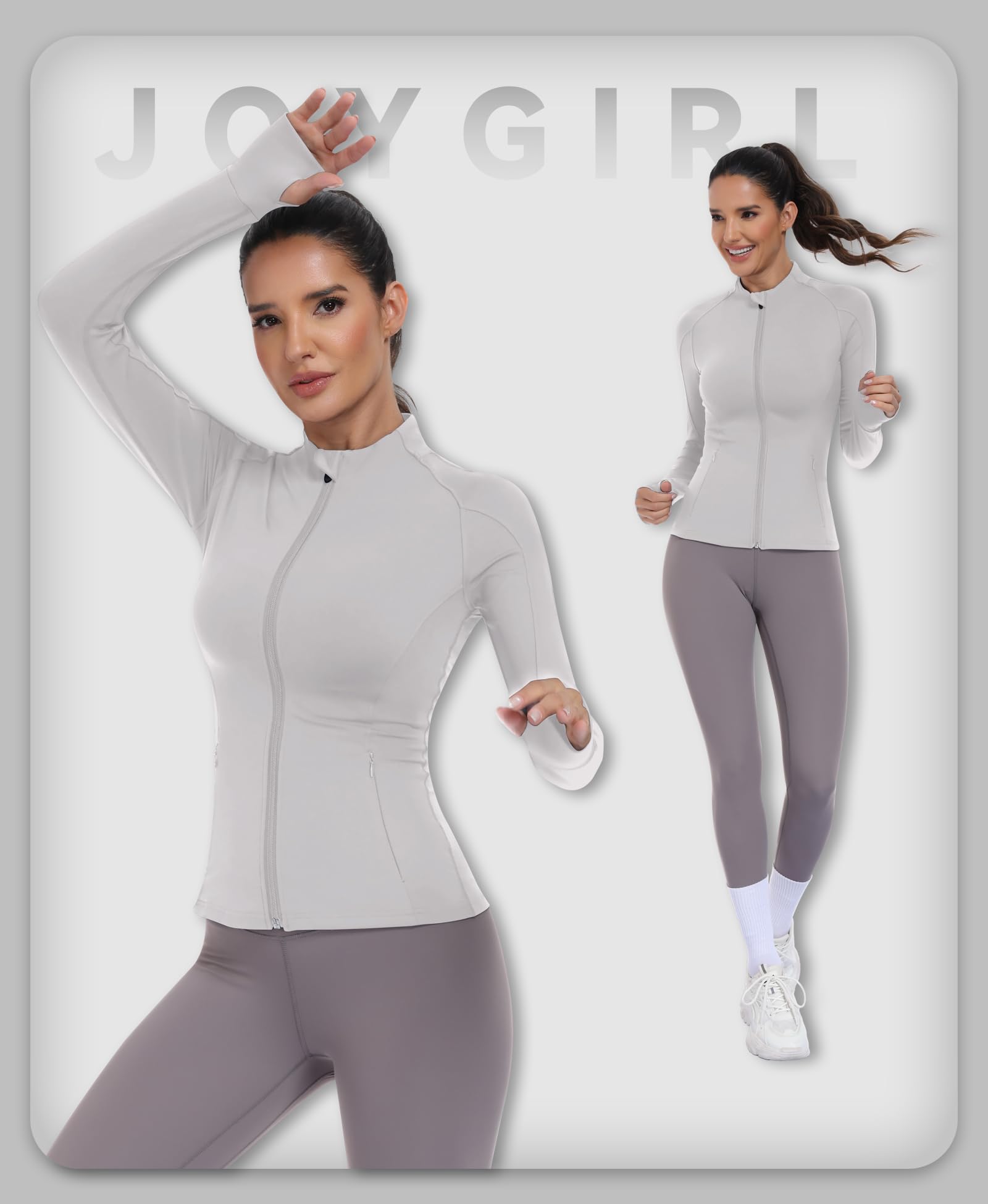 JoyGirl Veste de sport pour femme - Fermeture éclair - Poches - Gym - Haut de yoga - Fitness - Veste de survêtement légère avec trou pour les pouces