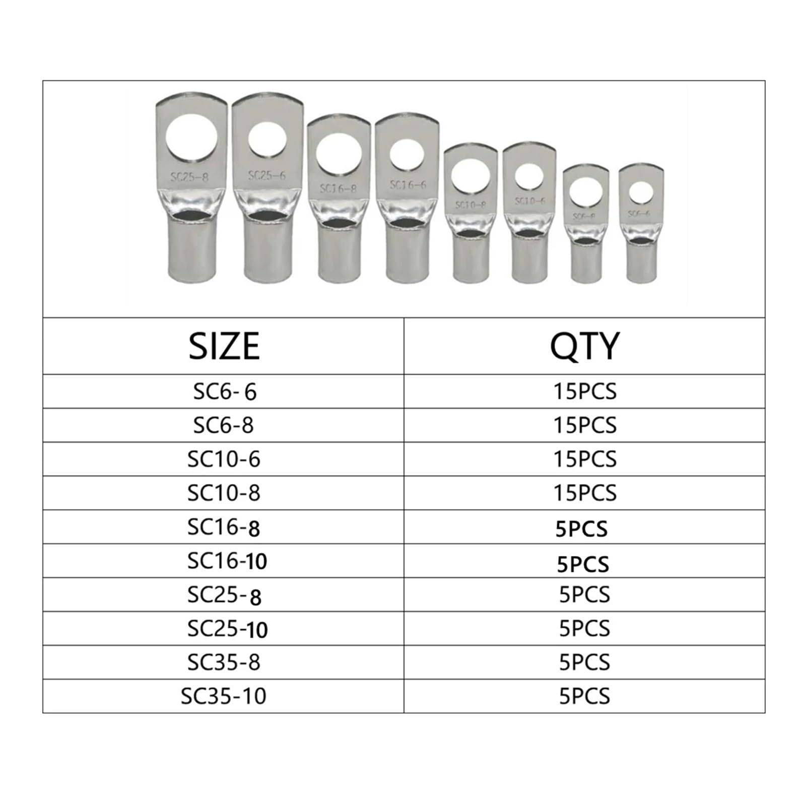 90Pcs SC6-35 Tinned Copper Ring Lug Terminal Battery Welding Connector Cable Wire Electrical Crimp Terminals