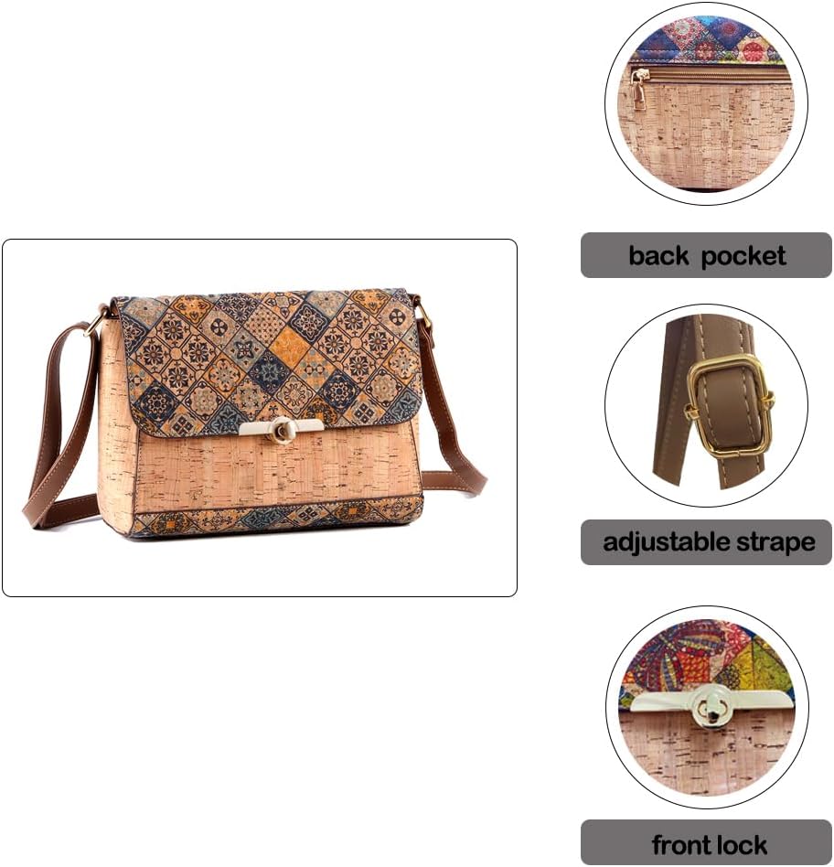 Natural cork zipper Secret key Double latch adjustable shoulder bag purse tote crossbody - Image 3