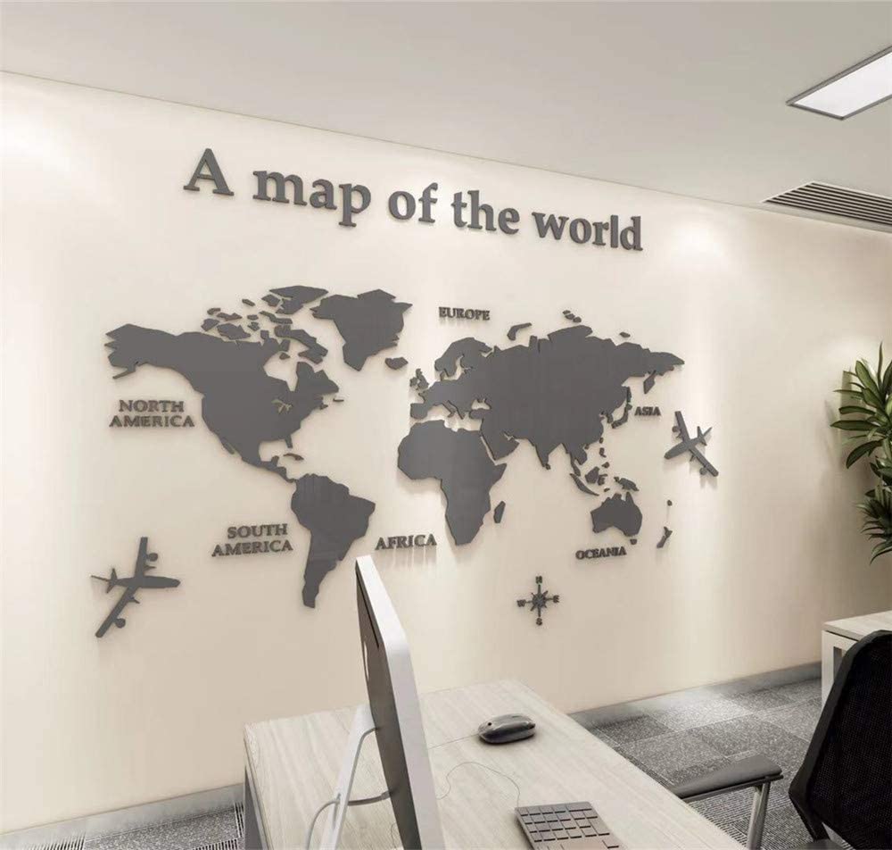 PYXZQW 3D World Map Wall Acrylic material, Creative DIY World Map Modern Home Wall Sculpture for Home Wall Arts Modern Decor,Gray,180 * 100cm