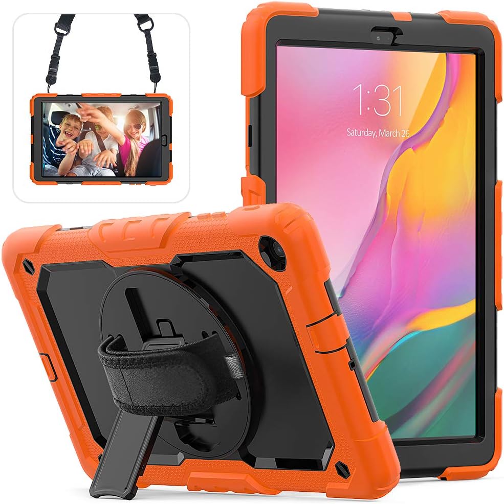 Heavy Duty Rugged Case for Samsung Tab A with Screen Protector,  Kickstand, Hand Shoulder Strap