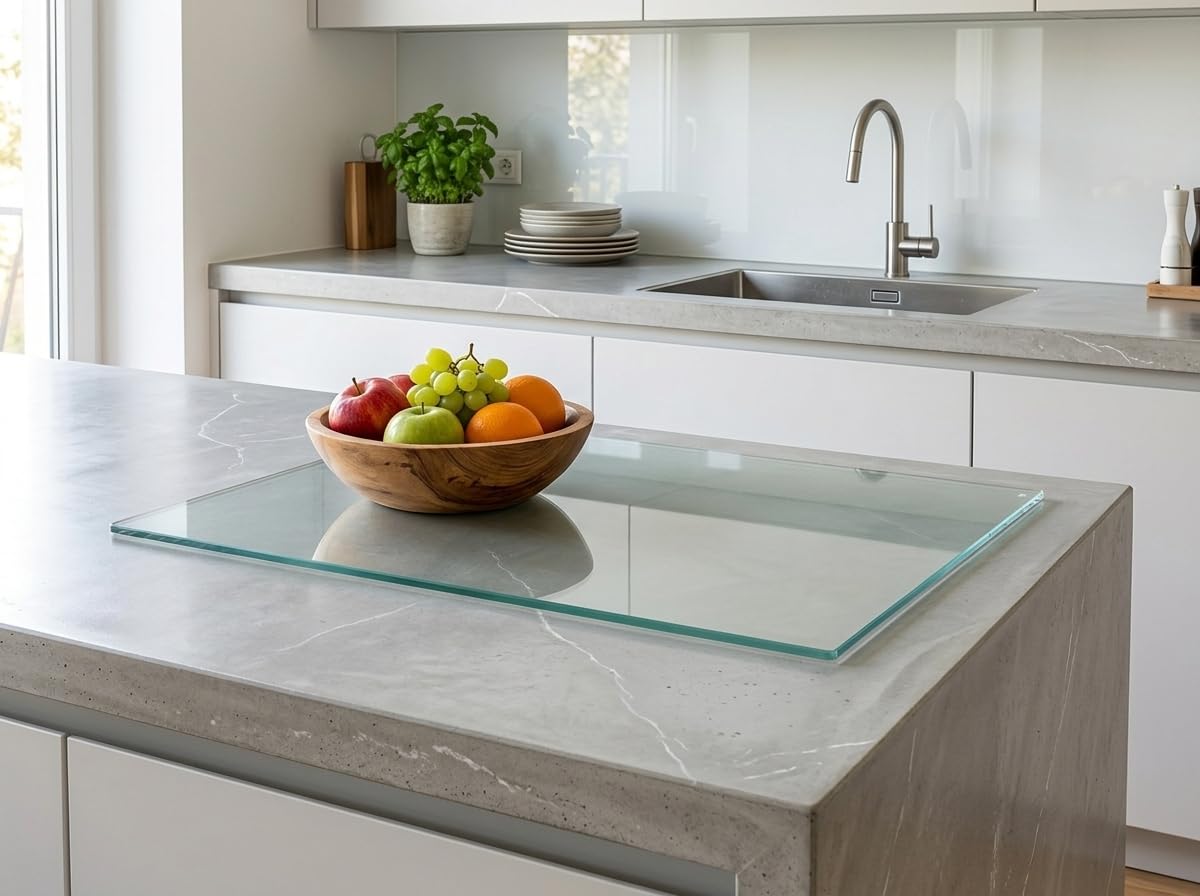 Concept Crystal Tagliere in Vetro XXL 80x52cm, Protezione Piano Lavoro Gigante in Vetro Temprato Trasparente, Salvatavolo Cucina Extra Large