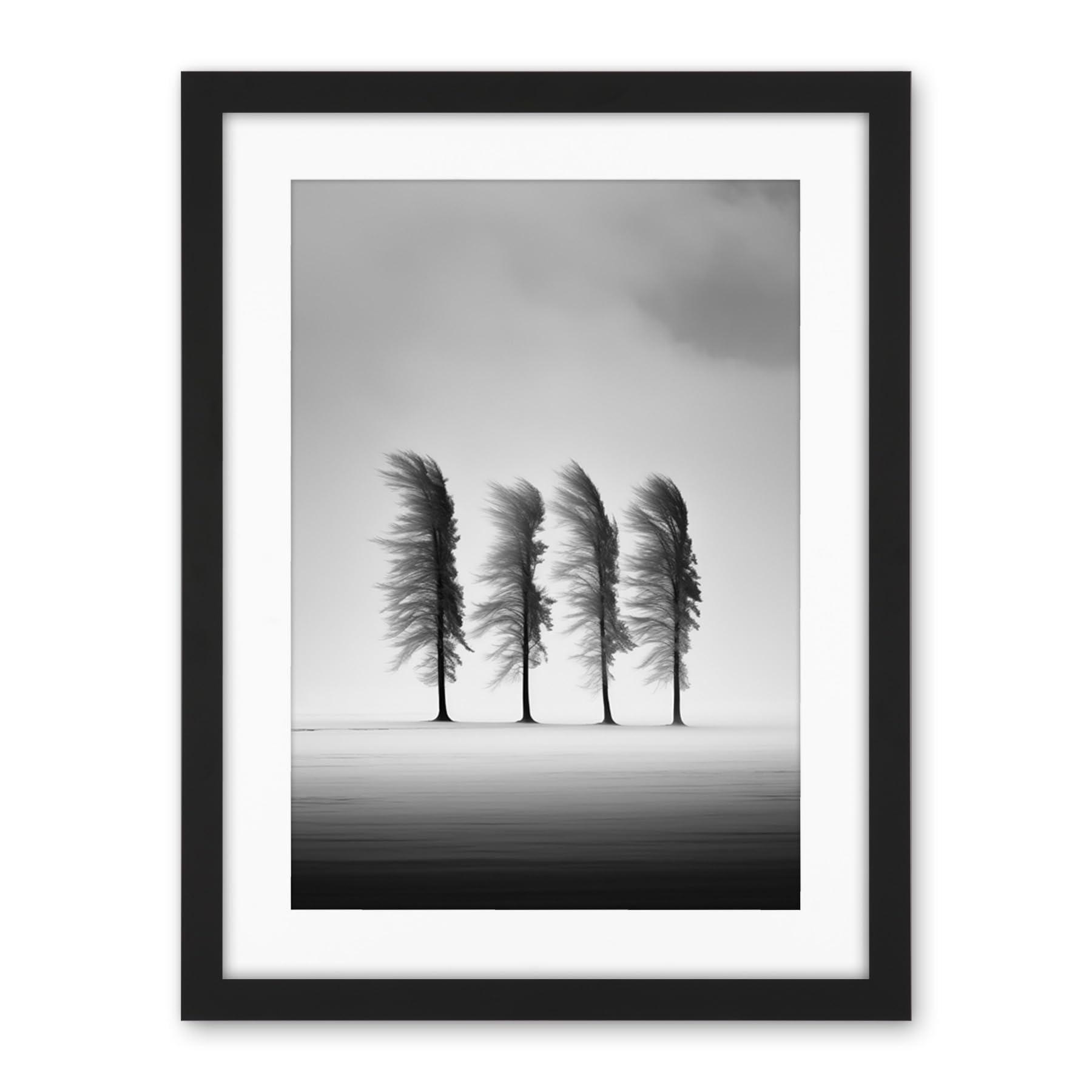 Artery8 Still Holding Strong Black and White Winter Landscape Photograph Wind Blowing on a Row of Cypress Hills Artwork Framed Wall Art Print 18X24 Inch