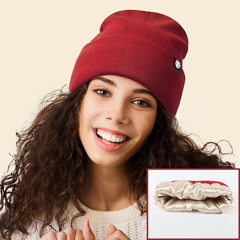Gorros de invierno con forro satén for mujer y hombre, gorros holgados menos estáticos