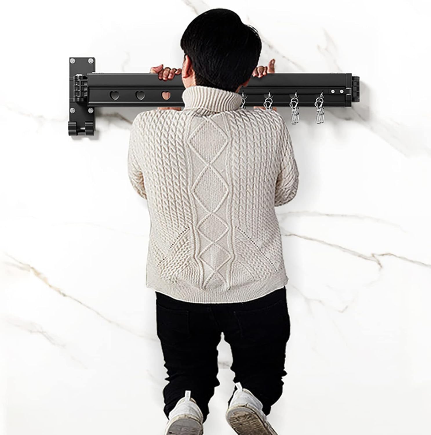 Foldable Portable Clothes Horse Airer - 3-Level Space-Saving Drying Rack for Indoor & Outdoor Use, Wall-Mounted Aluminum Alloy Clothes Rack, Black Color