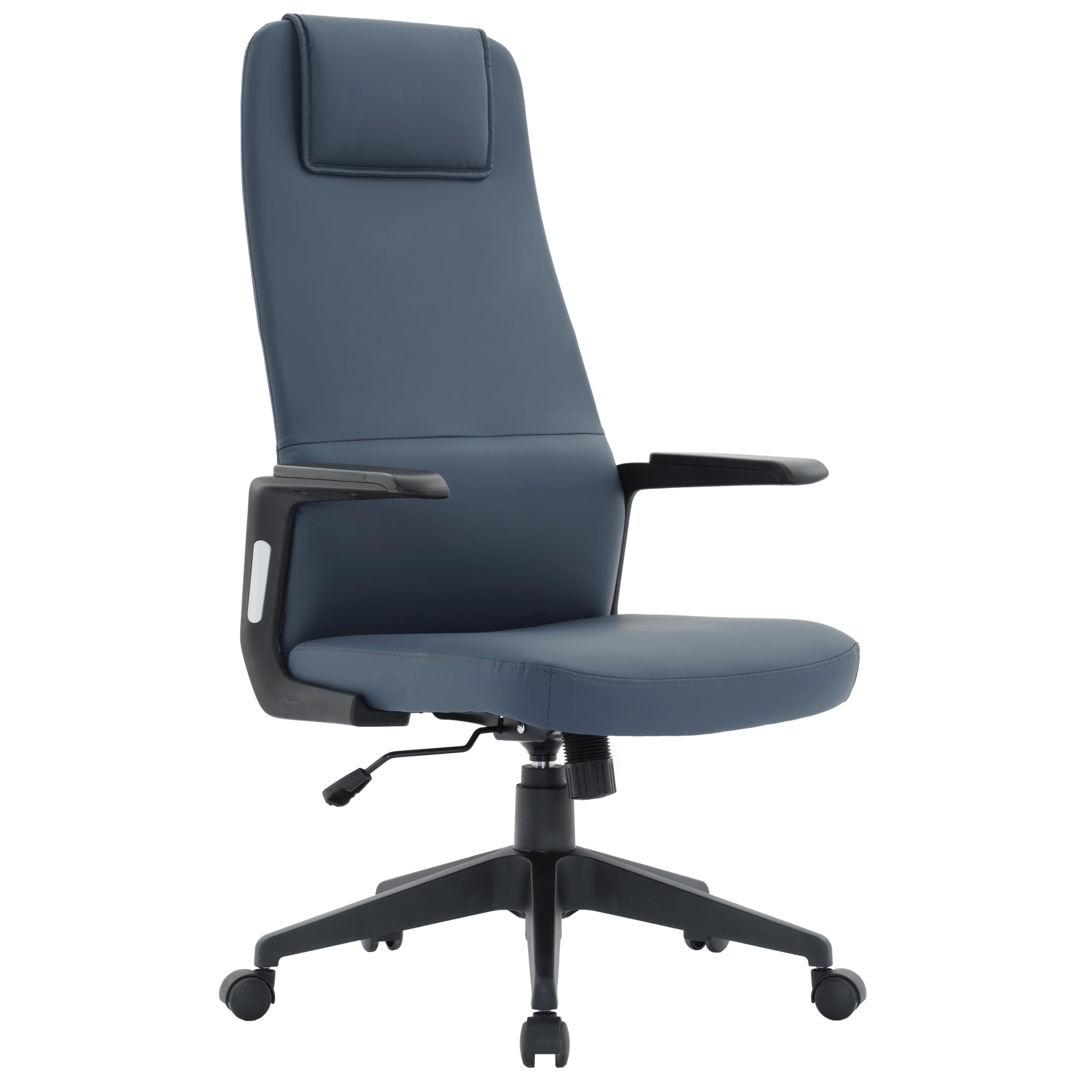 LeisureMod Ergonomic High-Back Leather Office Chair - Blue Swivel Desk Chair with Adjustable Height, Tilt, Padded Headrest &amp; Double Wheel Casters, Comfortable for Home or Office