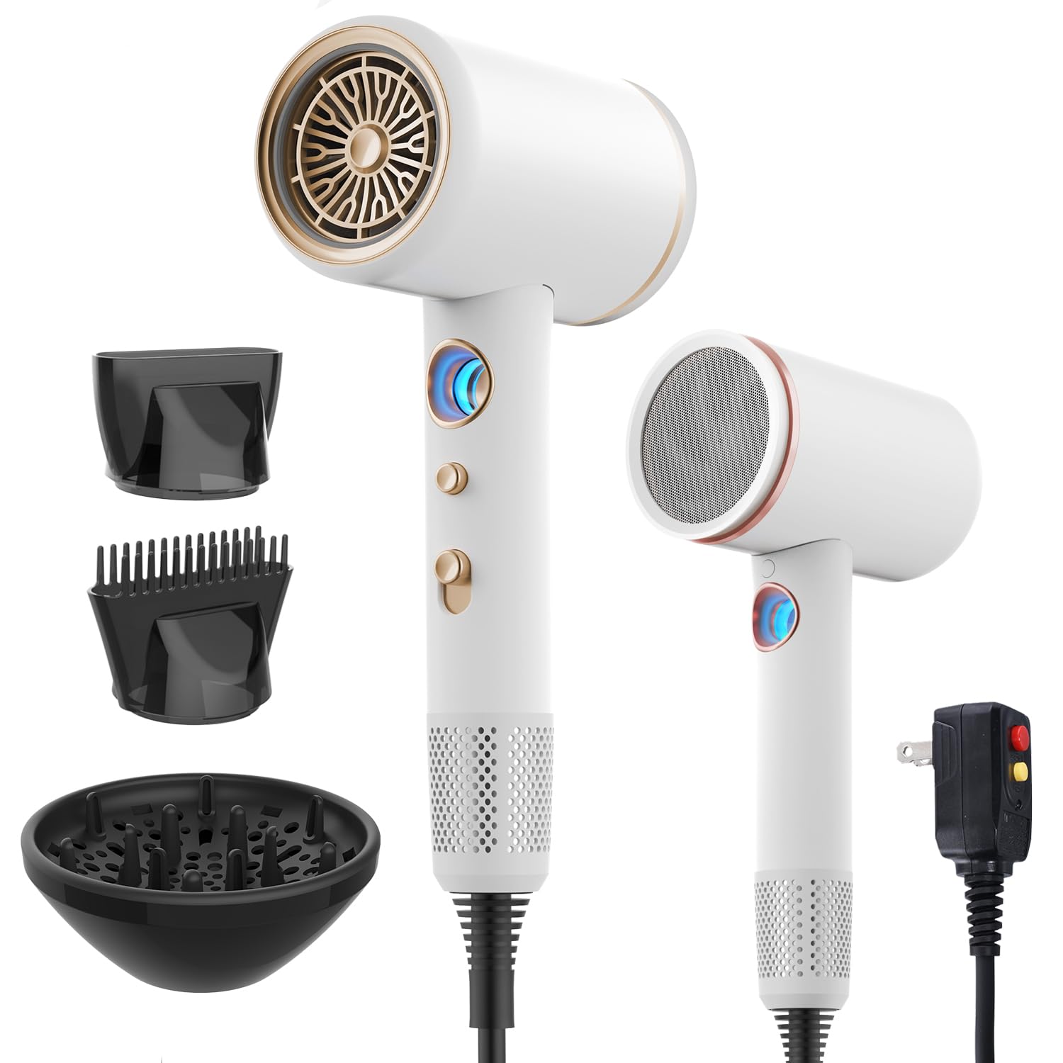 Fast-Drying Ionic Hair Dryer,1875 Watt High-Speed Ionic Blow Dryer with Diffuser/Concentrator/Comb Nozzle,LED Temp Display,Intelligent Temp Control,